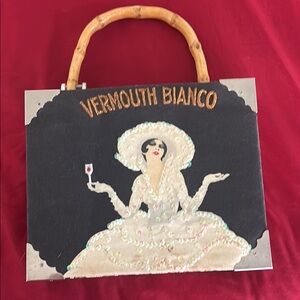 Black and Cream Retro Shoulder Bag with Bamboo Handle